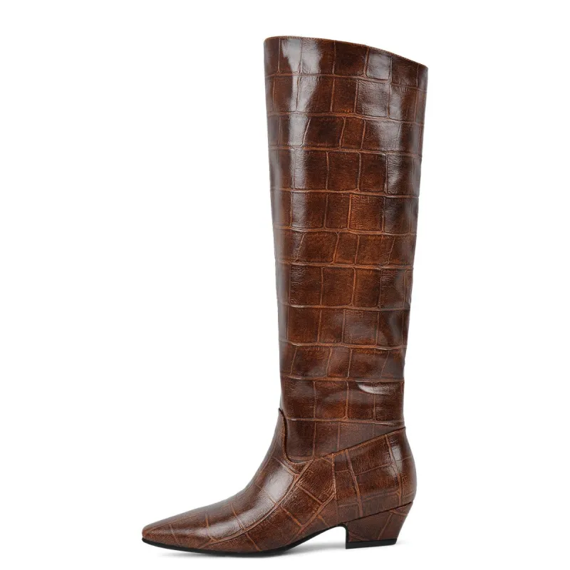 Pointed Toe Stone Knee High Boots sold by Miss Heel