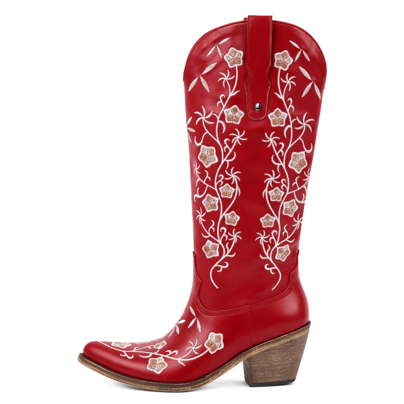 Floral Embroidery Knee High Western Boots sold by Miss Heel