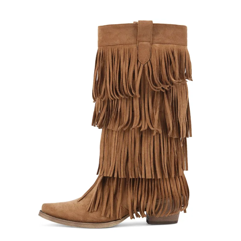 Fringe Suede Mid-Calf Western Boots sold by Miss Heel