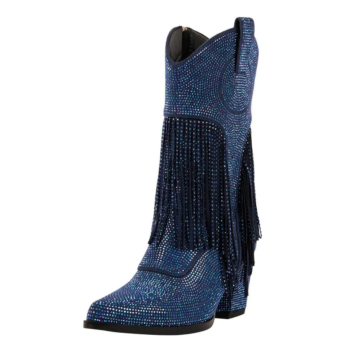 Pointed Toe Rhinestone Fringe Ankle Western Boots sold by Miss Heel product image thumbnail 2