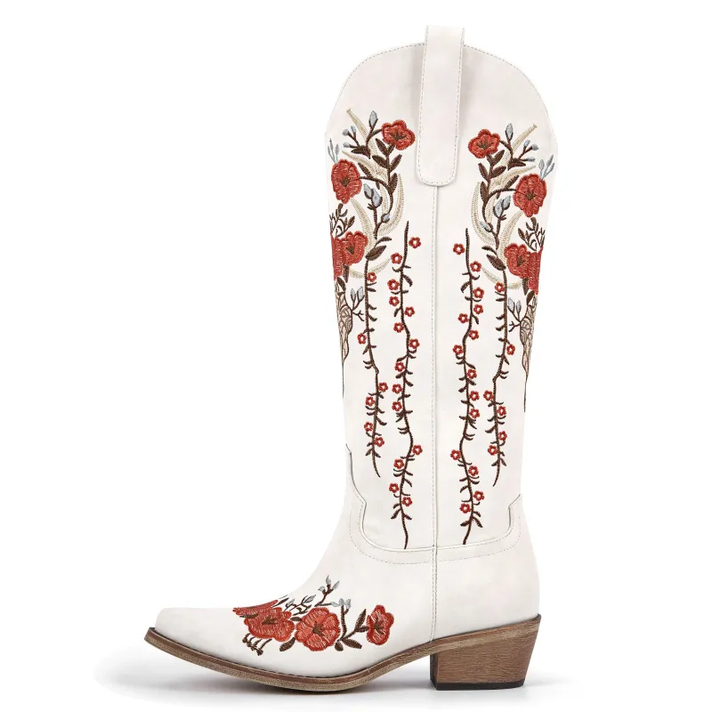 Floral Embroidery Knee High Western Boots sold by Miss Heel