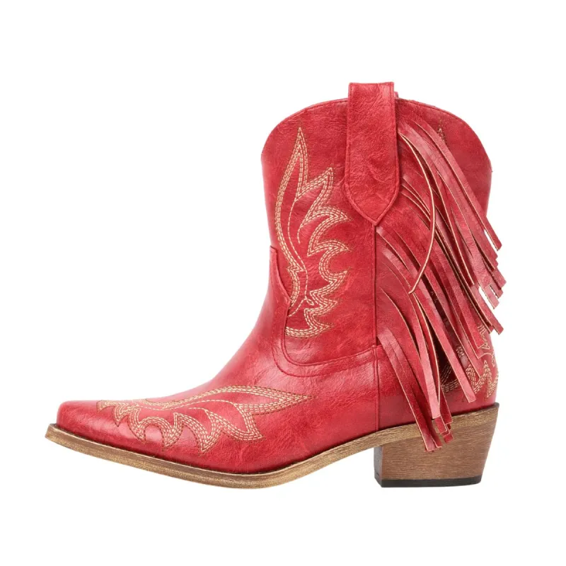 Embroidery Fringe Ankle Western Boots sold by Miss Heel