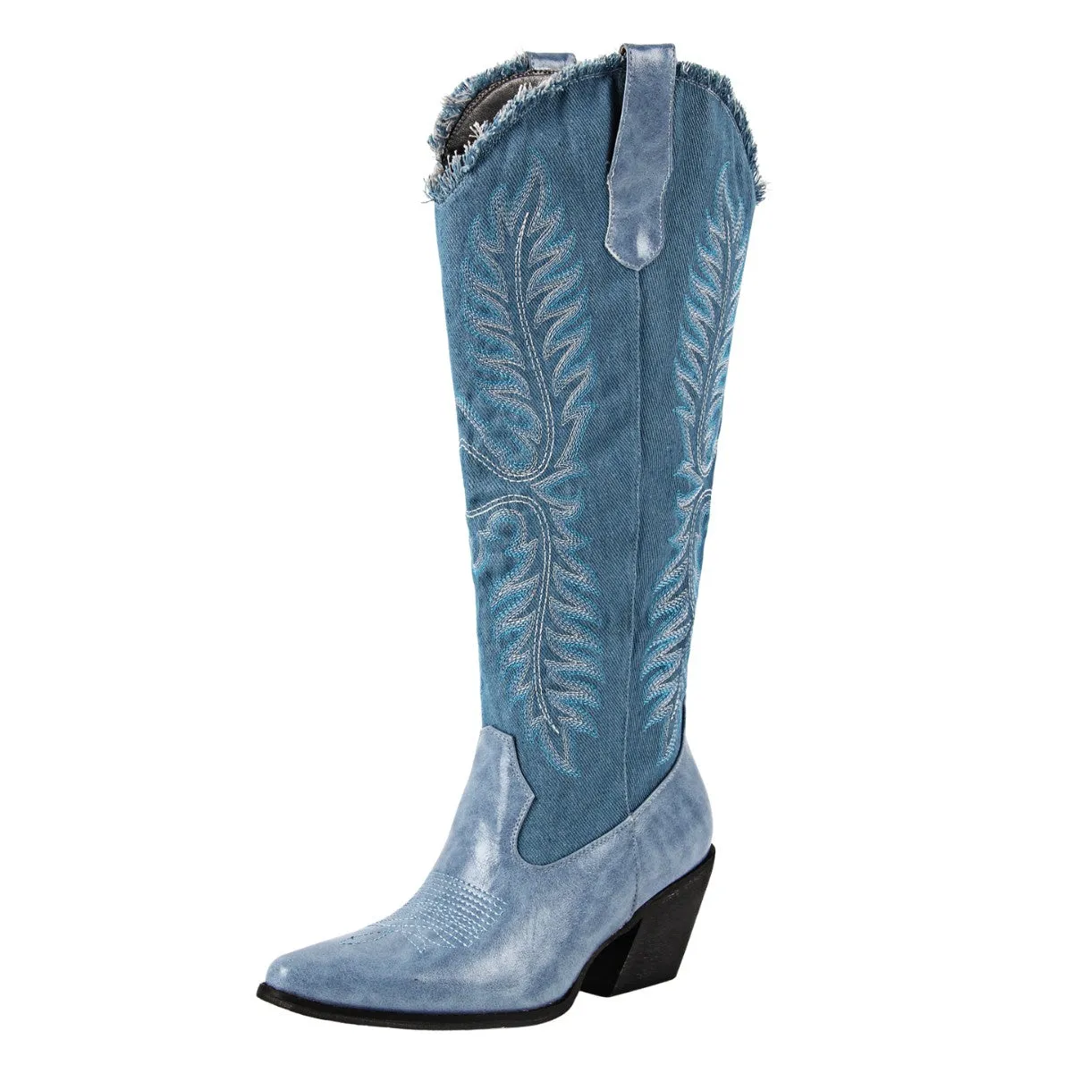 Pointed Toe Embroidery Knee High Western Boots sold by Miss Heel product image thumbnail 2
