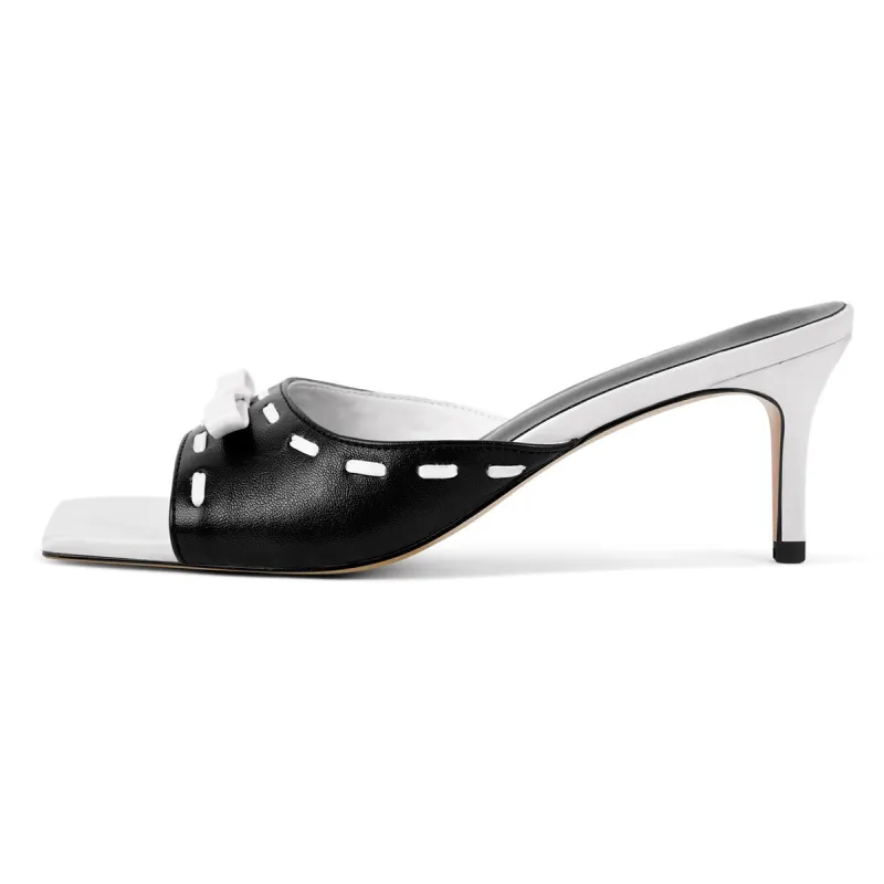 Square Toe Bow Mule Sandals sold by Miss Heel