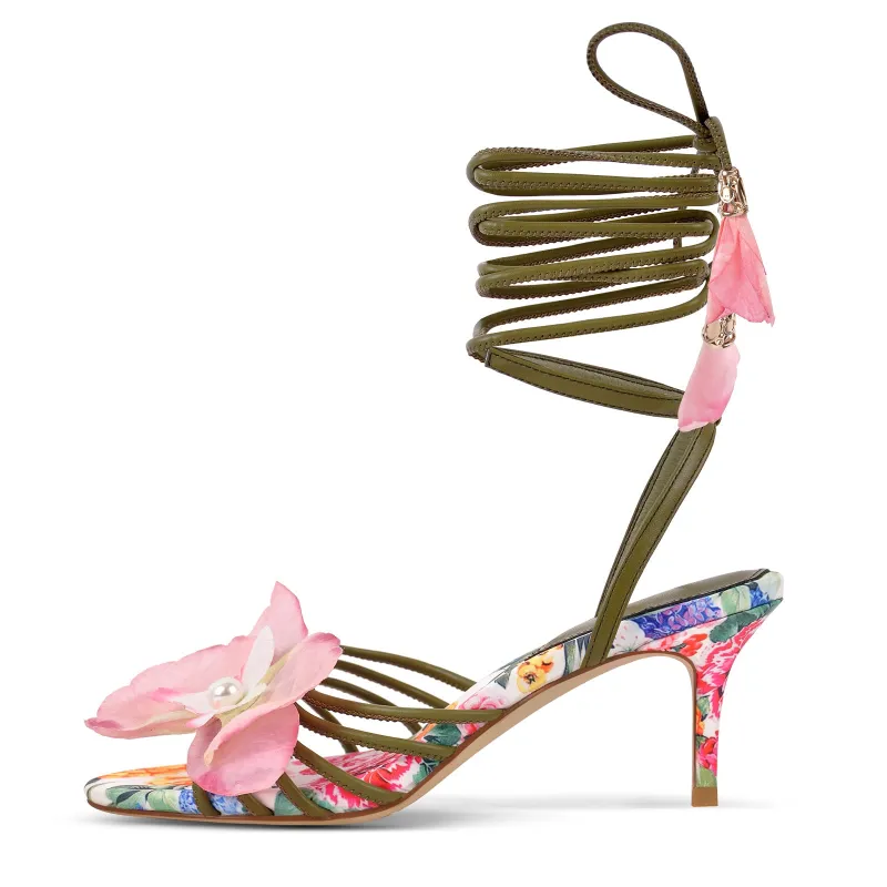 Round Toe Colorful Floral Lace-up Sandals sold by Miss Heel