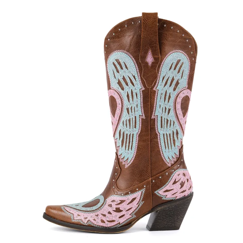 Glitter Rivet Mid-Calf Western Boots sold by Miss Heel