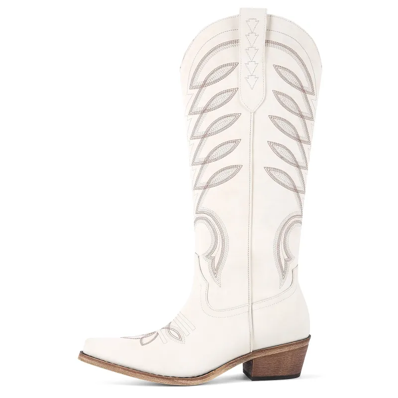 Pointed Toe Embroidery Knee High Western Boots sold by Miss Heel