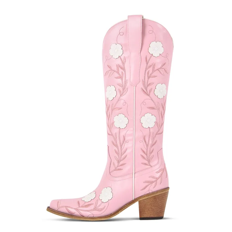 Embroidery Flower Knee High Western Boots sold by Miss Heel