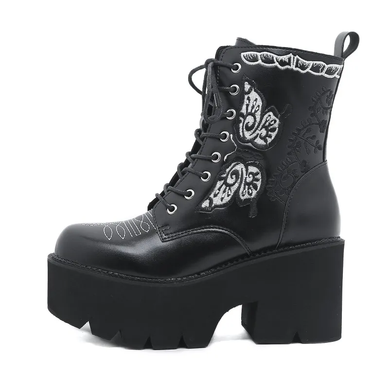 Platform Embroidery Lace-up Ankle Boots sold by Miss Heel