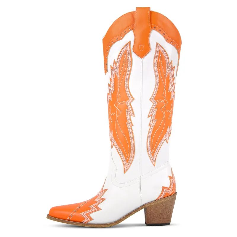 Embroidery Rivet Knee High Western Boots sold by Miss Heel