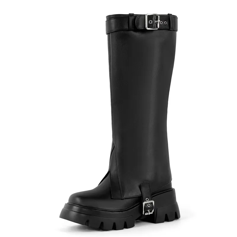 Platform Removable Buckle Knee High Boots sold by Miss Heel