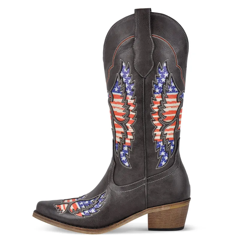 Embroidery Split Joint Mid-Calf Western Boots sold by Miss Heel