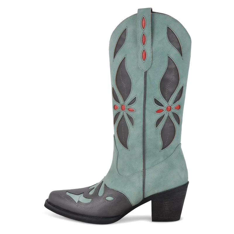 Embroidery Split Joint Mid-Calf Western Boots sold by Miss Heel