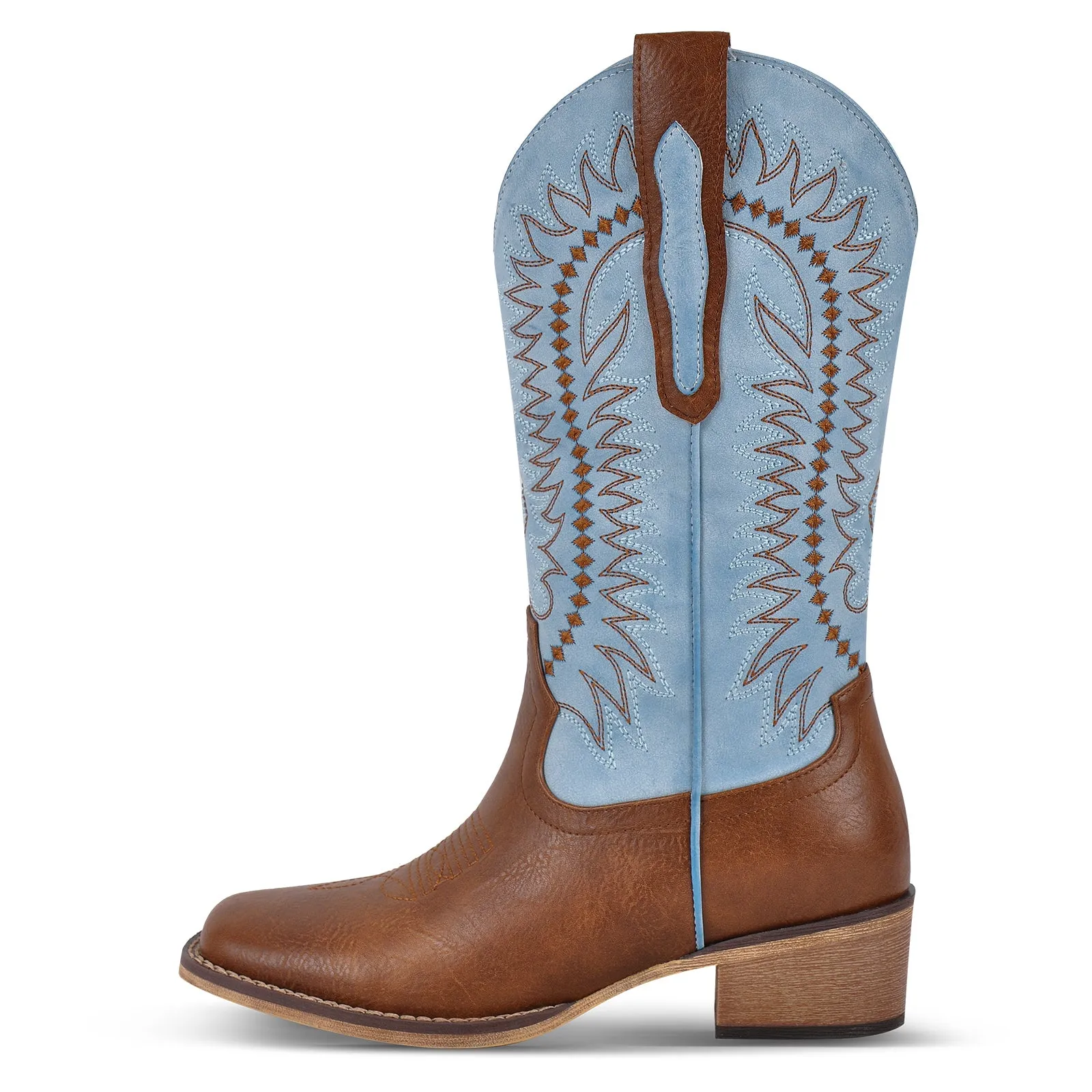 Square Toe Embroidery Mid-Calf Western Boots sold by Miss Heel