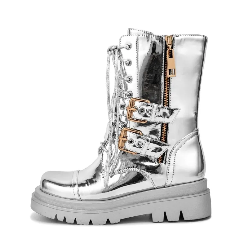 Platform Buckle Side Zipper Lace-up Ankle Boots sold by Miss Heel