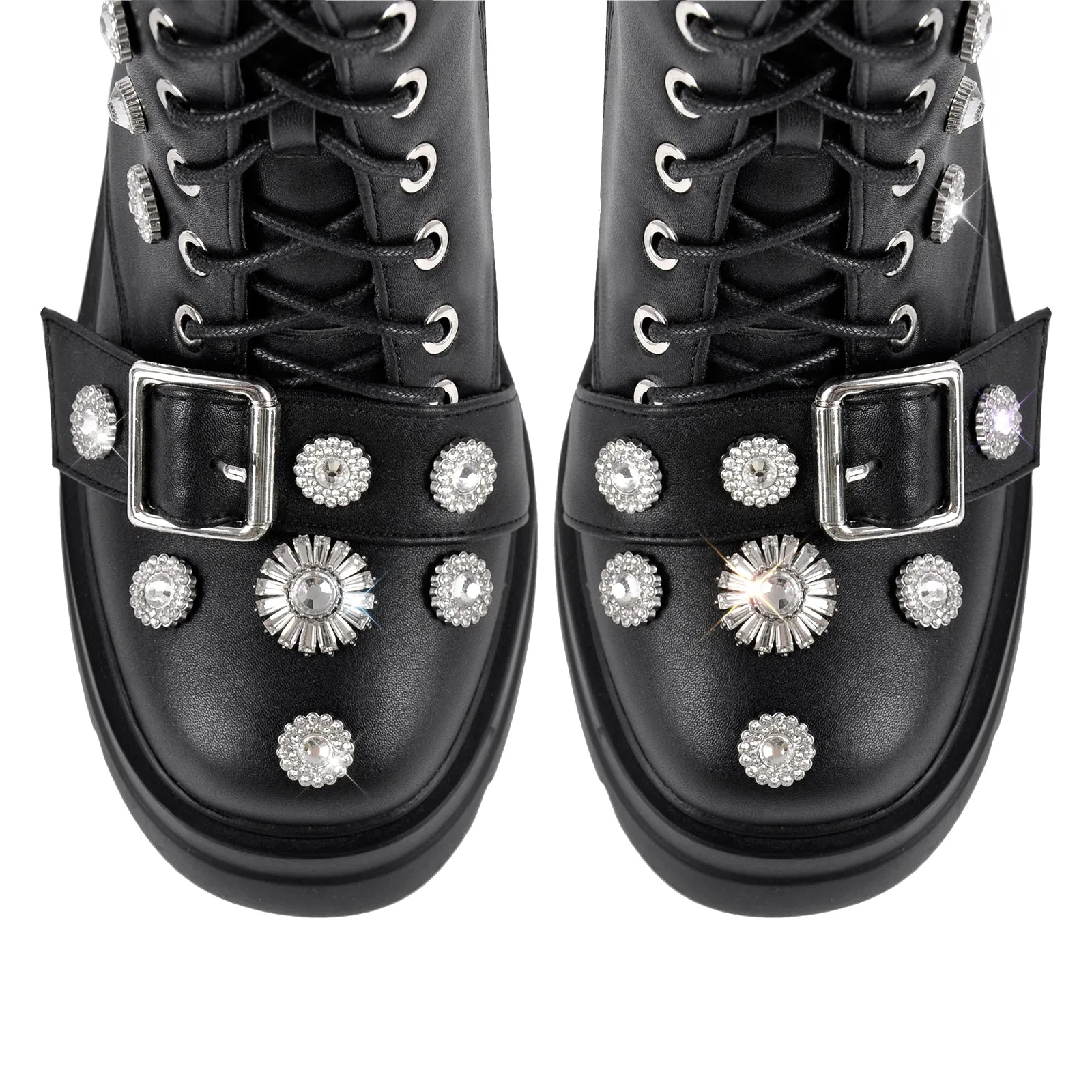 Platform Rhinestone Buckle Lace-up Ankle Boots sold by Miss Heel product image thumbnail 4