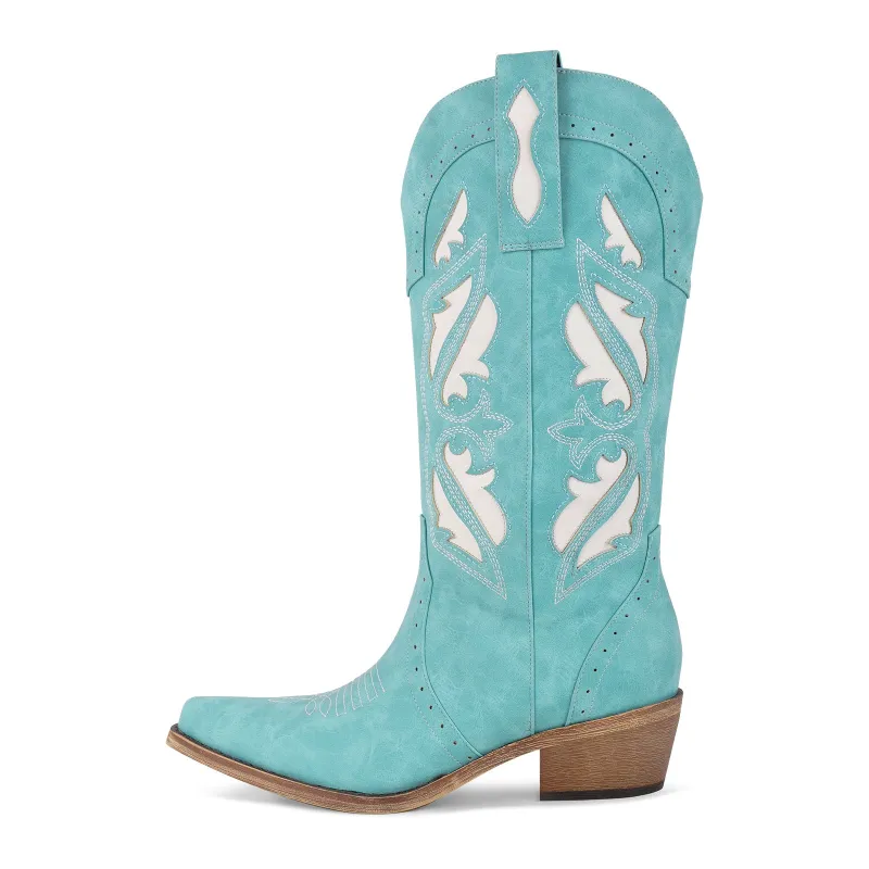 Embroidered Mid-Calf Western Boots sold by Miss Heel