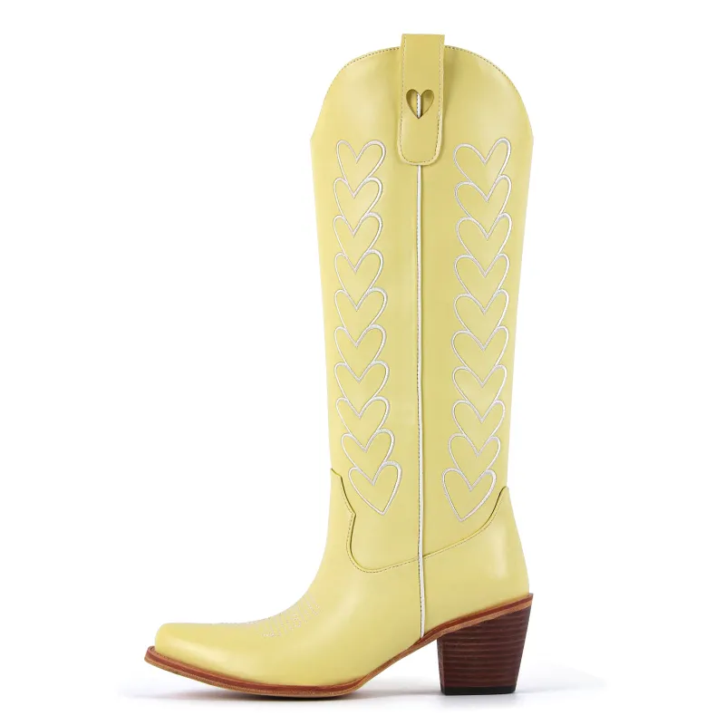 Heart Embroidery Knee High Cowgirl Boots sold by Miss Heel