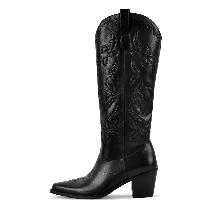 Pointed Toe Embroidery Knee High Western Boots sold by Miss Heel