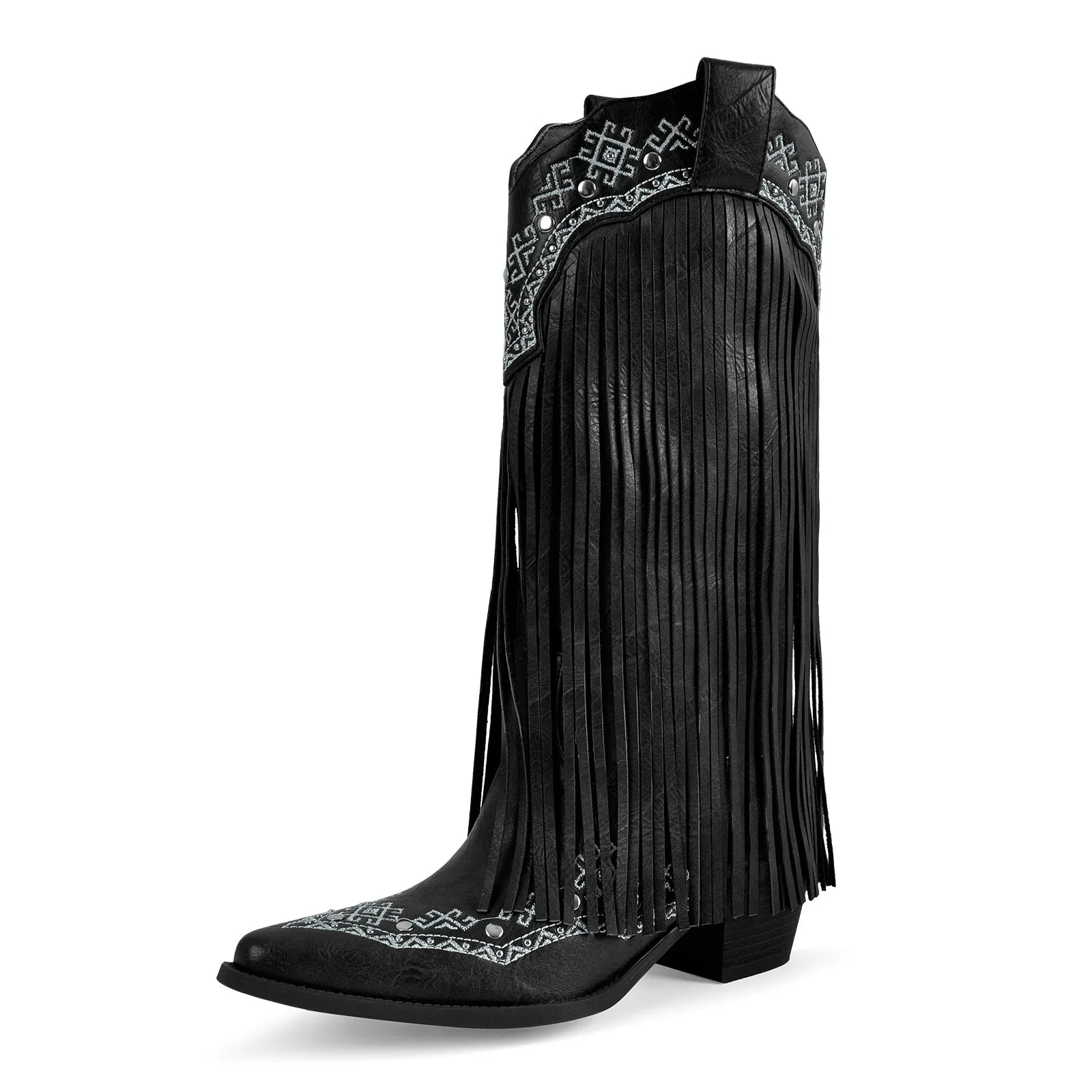 Embroidery Fringe Knee High Western Boots sold by Miss Heel product image thumbnail 2