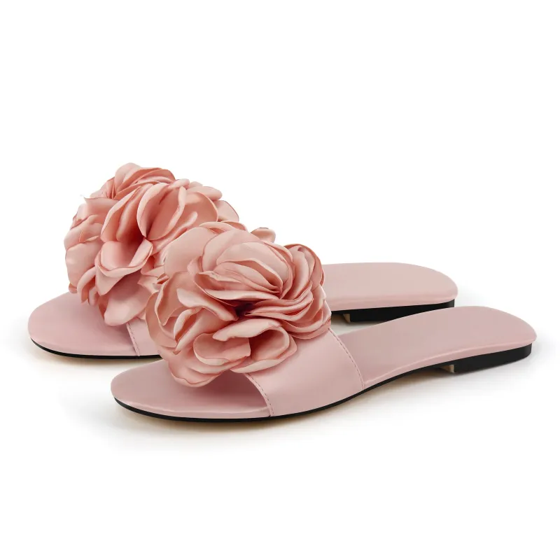 Round Toe Flower Satin Sandals Flats sold by Miss Heel