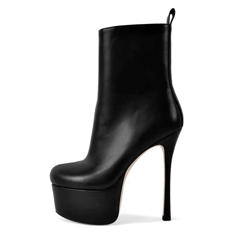Matte Black Platform Stiletto Ankle Boots sold by Miss Heel