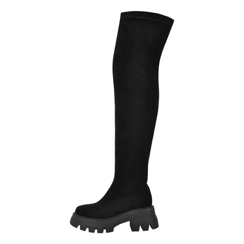Suede Platform Stretch Over The Knee Boots sold by Miss Heel