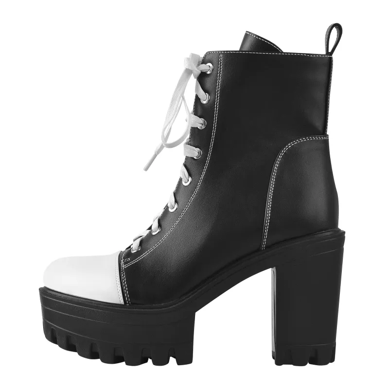 Black Matte Platform Lace-up Ankle Boots made by Miss Heel