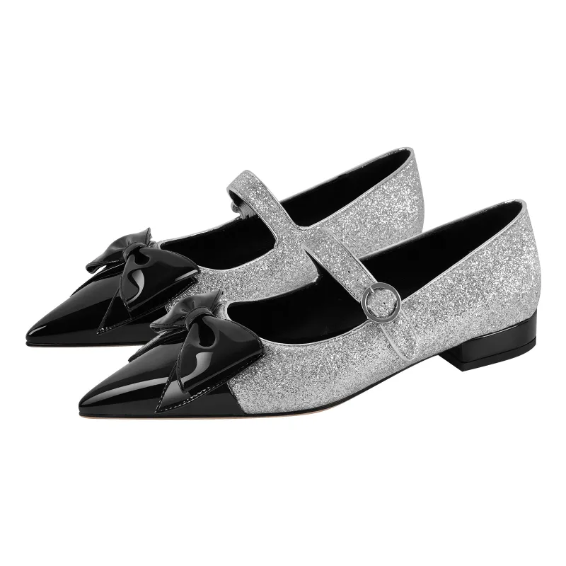 Bow Pointed Toe Glitter Buckle Flats sold by Miss Heel