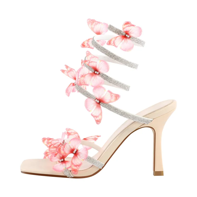 Square Toe Butterfly Rhinestone Strap Sandals sold by Miss Heel