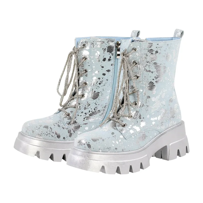 Lace-up Platform Tweed Mid Calf Boots sold by Miss Heel