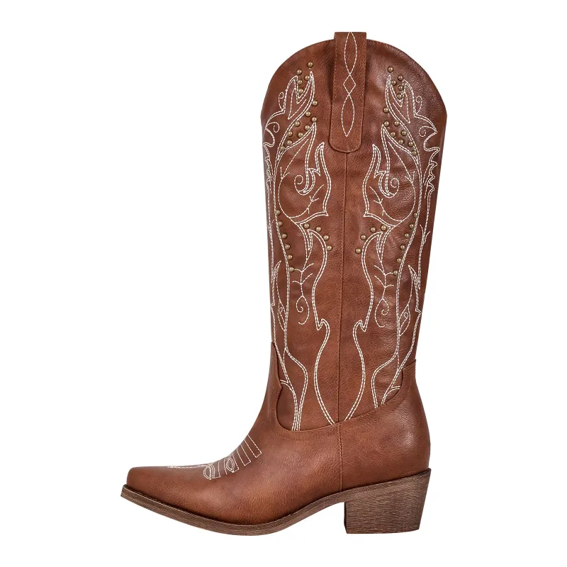 Chunky Heel Western Knee High Embroidery Boots sold by Miss Heel