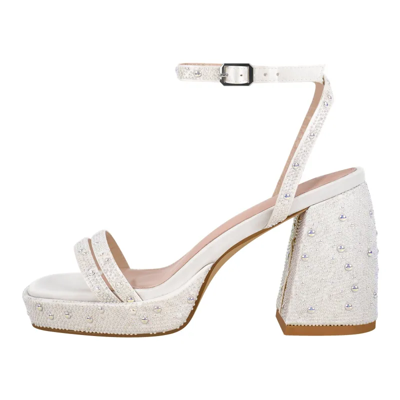 Rhinestone Square Toe Ankle Strap Chunky Heel Sandals sold by Miss Heel