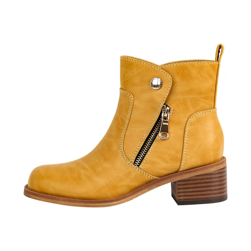 Square Toe Zipper Chunky Heel Ankle Boots sold by Miss Heel