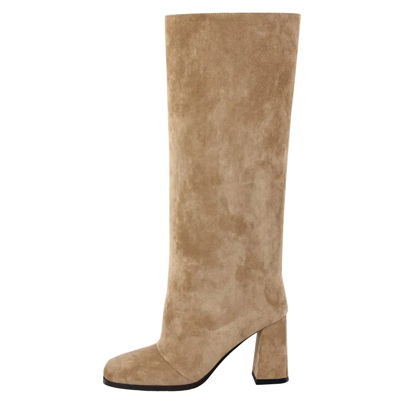 Square Toe Suede Chunky Heel Knee High Boots sold by Miss Heel