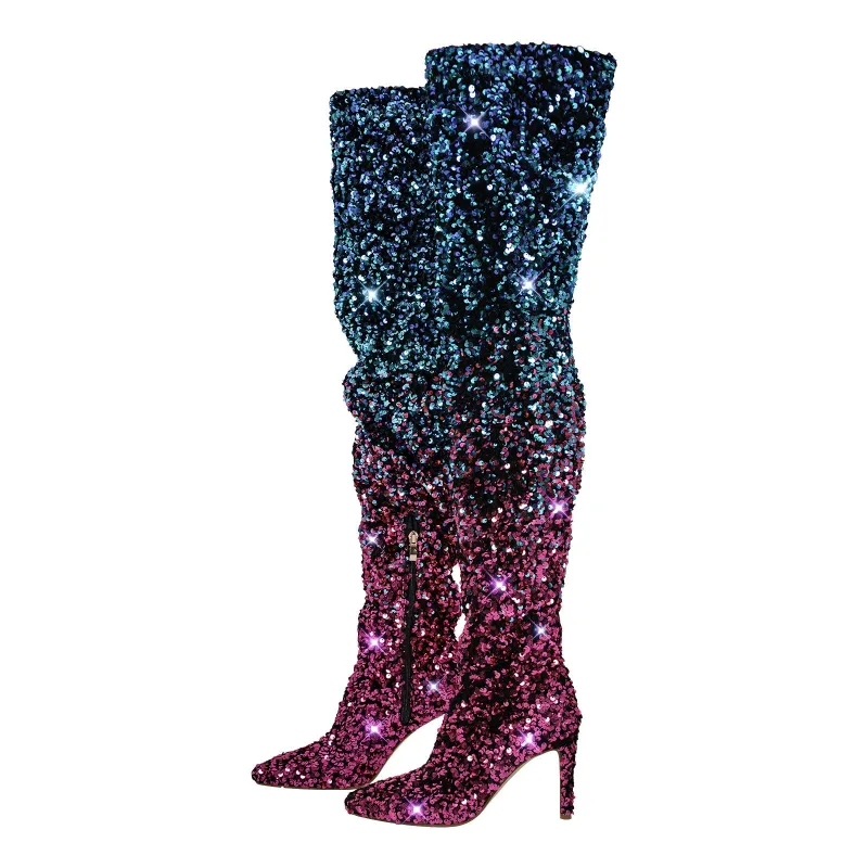 Sequins Pointed Toe Stiletto Thigh Boots sold by Miss Heel