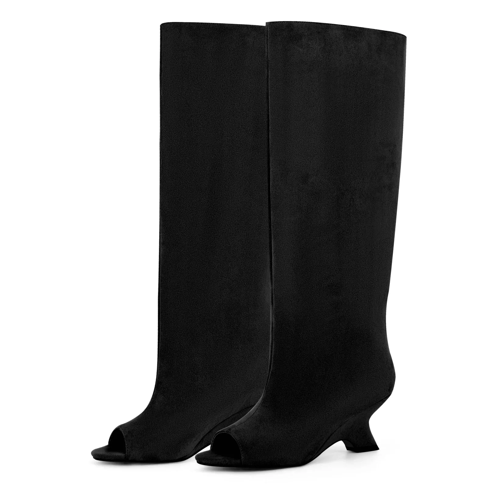 Peep Toe Suede Shaped Heel Knee High Boots sold by Miss Heel product image thumbnail 2