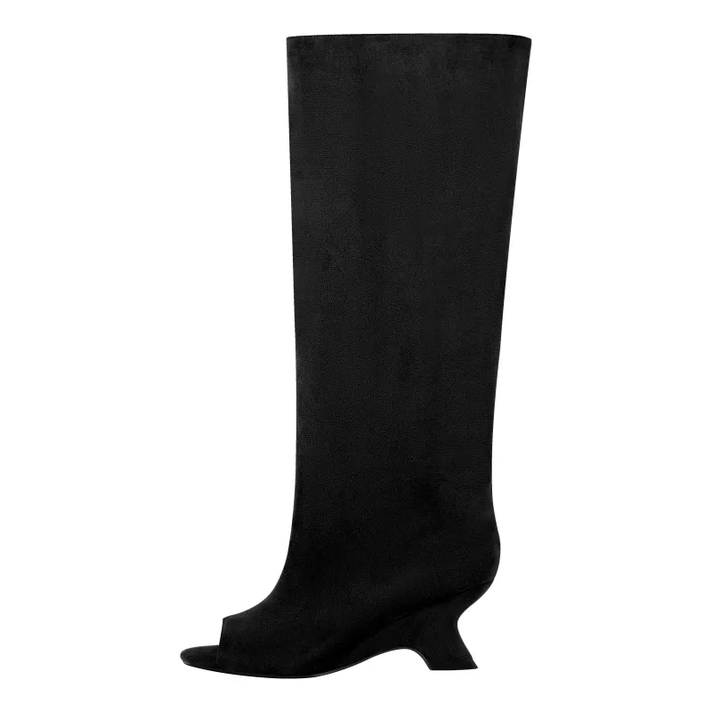 Peep Toe Suede Shaped Heel Knee High Boots sold by Miss Heel