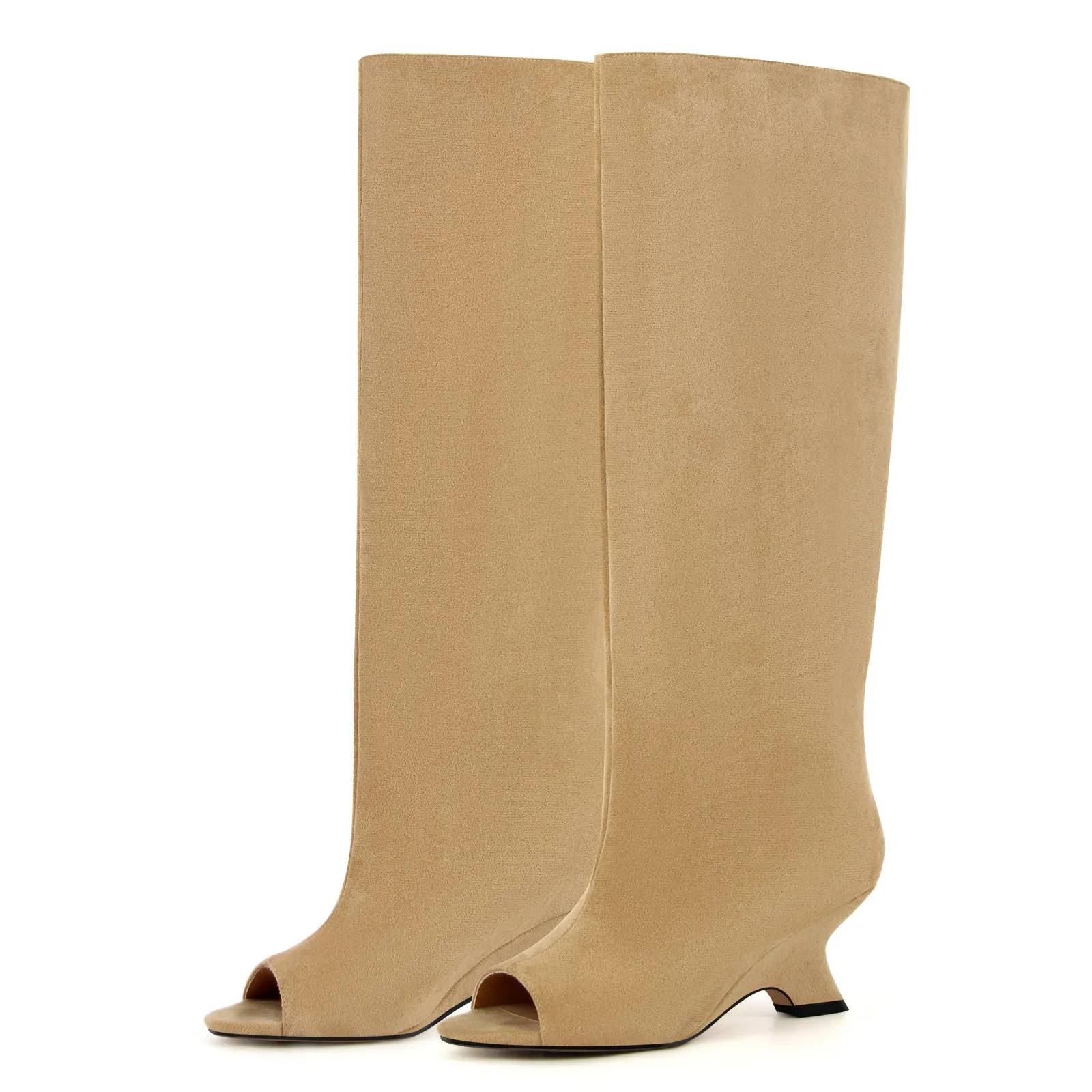 Peep Toe Suede Shaped Heel Knee High Boots sold by Miss Heel product image thumbnail 5