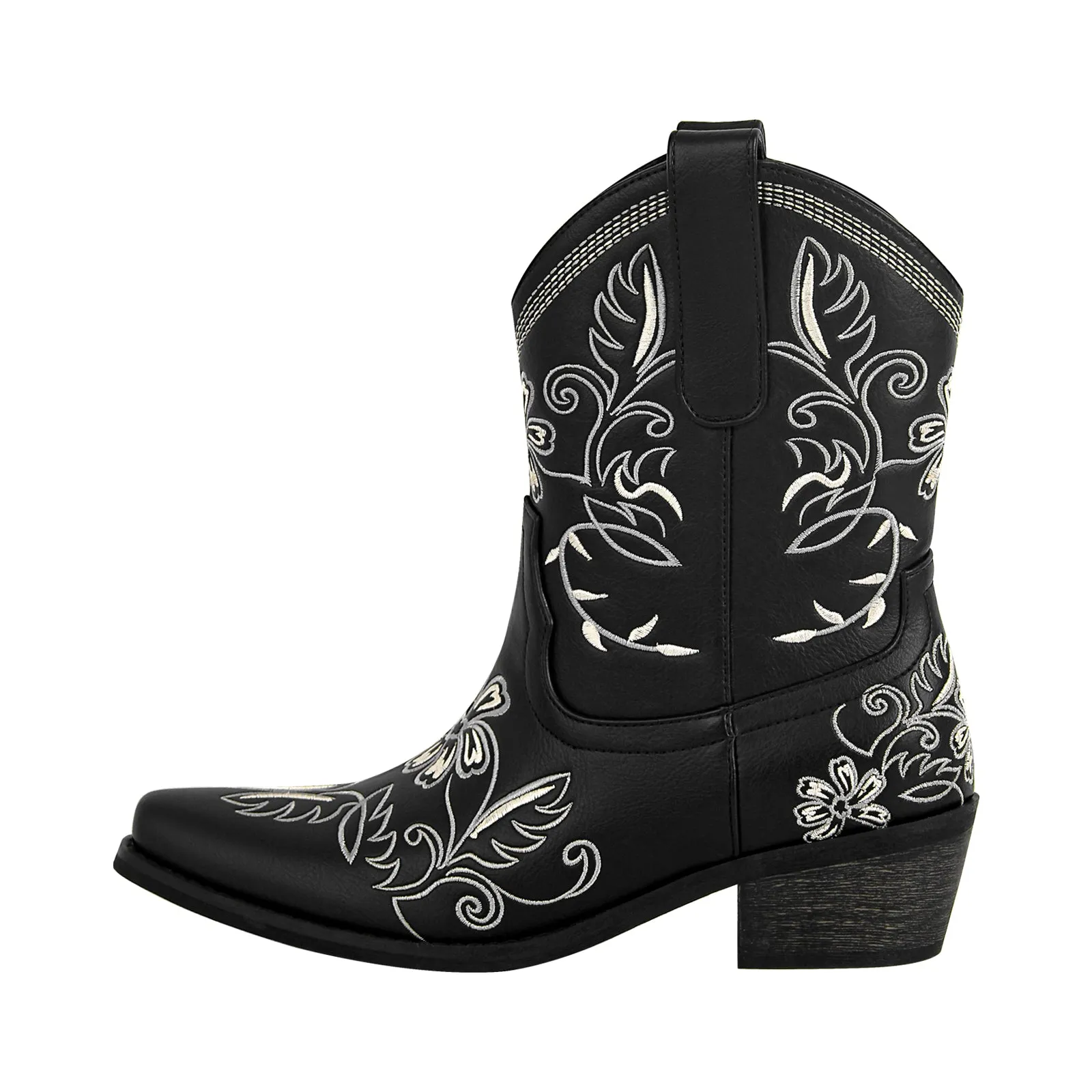 Pointed Toe Embroidery Western Ankle Boots sold by Miss Heel product image thumbnail 2