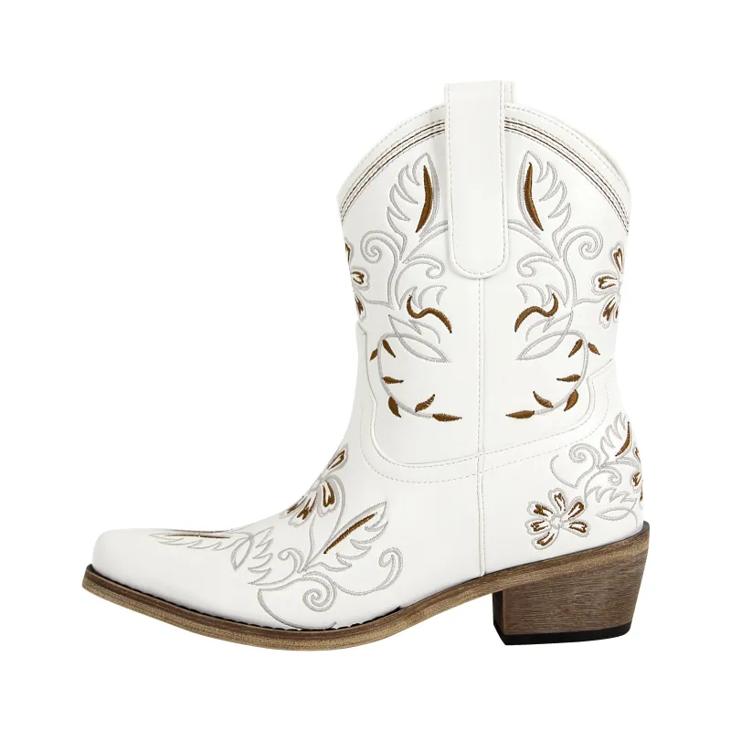 Pointed Toe Embroidery Western Ankle Boots sold by Miss Heel