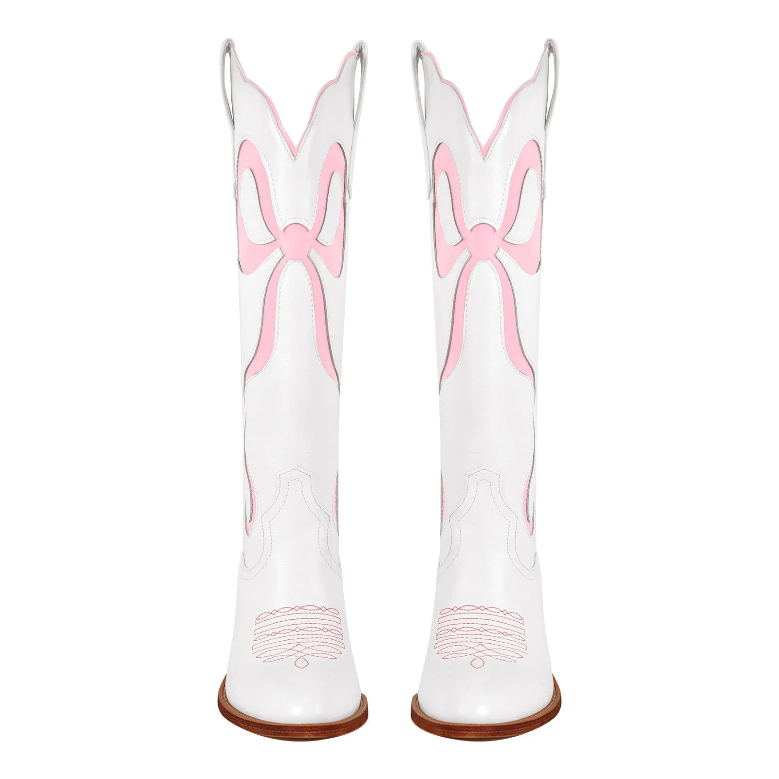 White Pointed Toe Pink Bow Knee High Cowgirl Boots sold by Miss Heel product image thumbnail 3