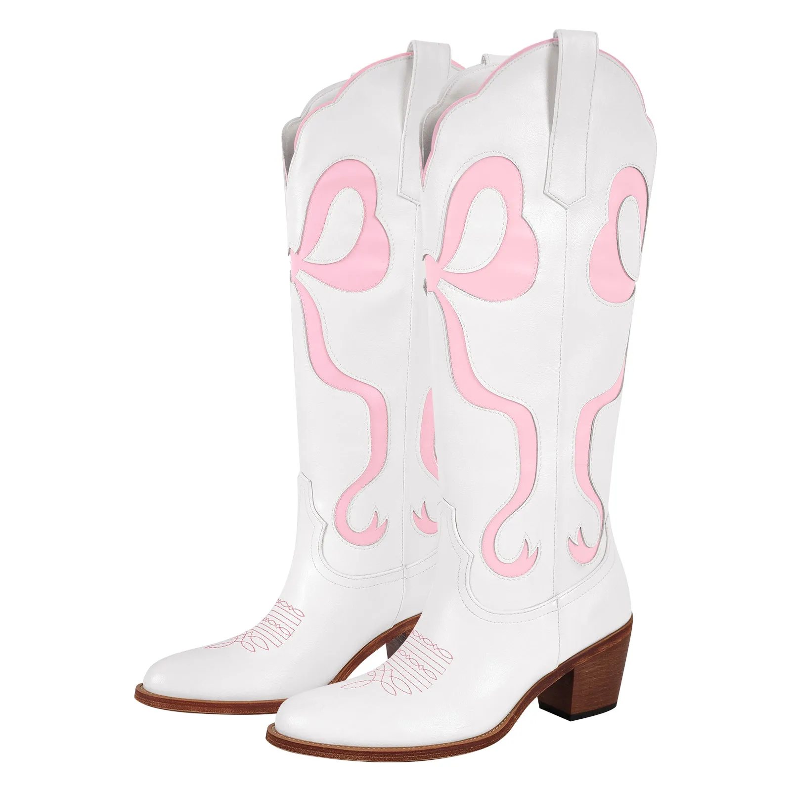 White Pointed Toe Pink Bow Knee High Cowgirl Boots sold by Miss Heel product image thumbnail 2