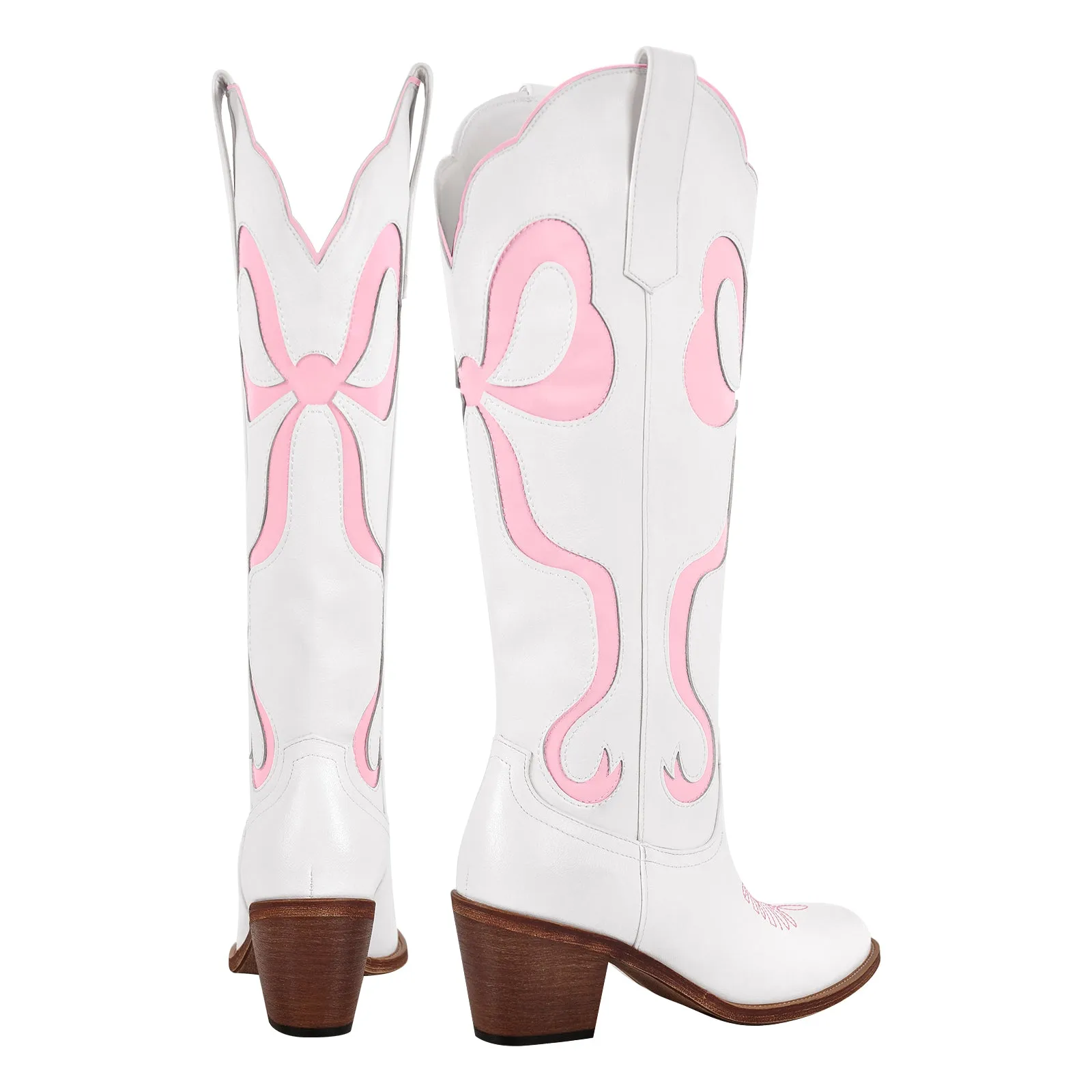 White Pointed Toe Pink Bow Knee High Cowgirl Boots sold by Miss Heel product image thumbnail 4