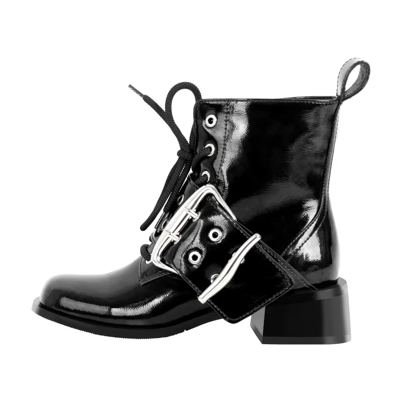 Square Toe Buckle Chunky Heel Ankle Boots sold by Miss Heel