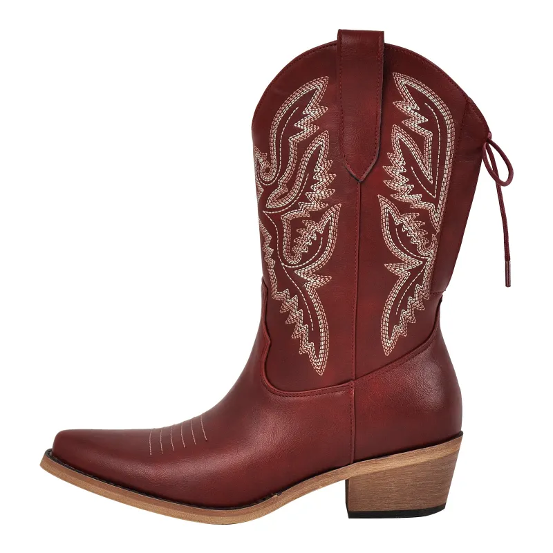 Embroidery Pointed Toe Back Lace-up Western Boots sold by Miss Heel