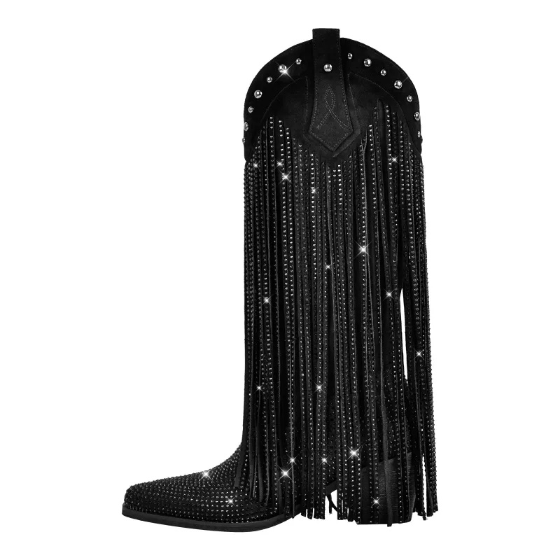 Rhinestone Fringe Knee High Western Boots sold by Miss Heel