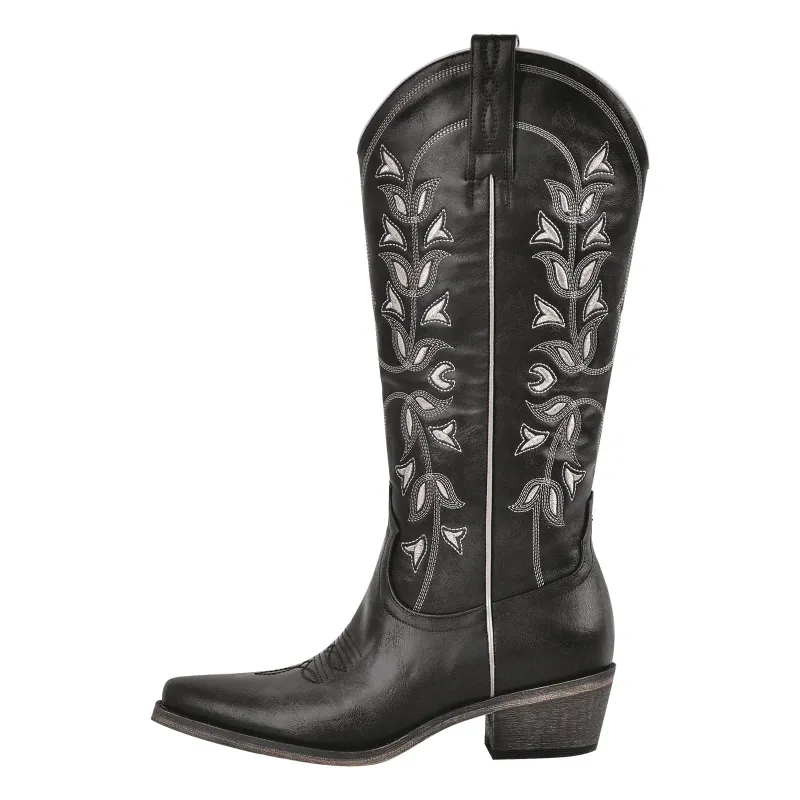 Knee High Embroidery Zipper Western Boots sold by Miss Heel