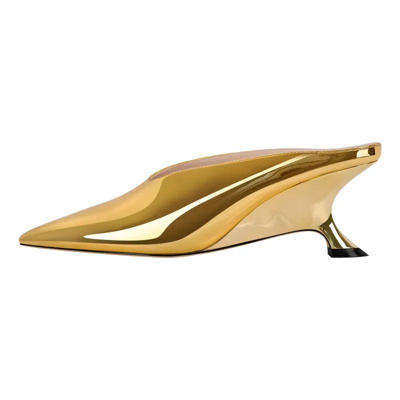 Pointed Toe Patent Leather Wedge Heel Mule Pumps sold by Miss Heel