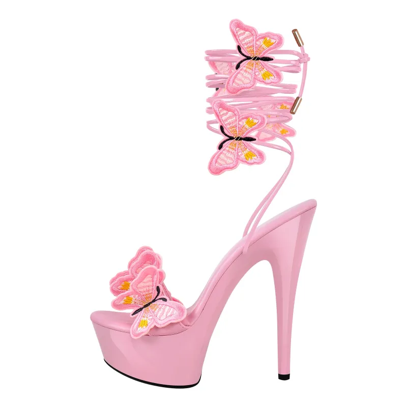 Round Toe Butterfly Lace-up Platform Stiletto Sandals sold by Miss Heel
